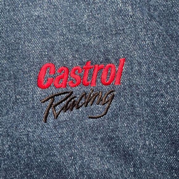 Vintage Dunbrooke Men's Castrol Racing Varsity Jacket Denim Tan Sleeves Size XL - Picture 5 of 7